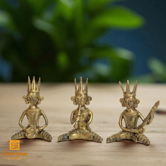Dhokra Art Brass Metal Tribal Musician (Set of 3) || 3 inch || Decorative Showpiece for Home Decor | Desk Decor | Gift Item D125
