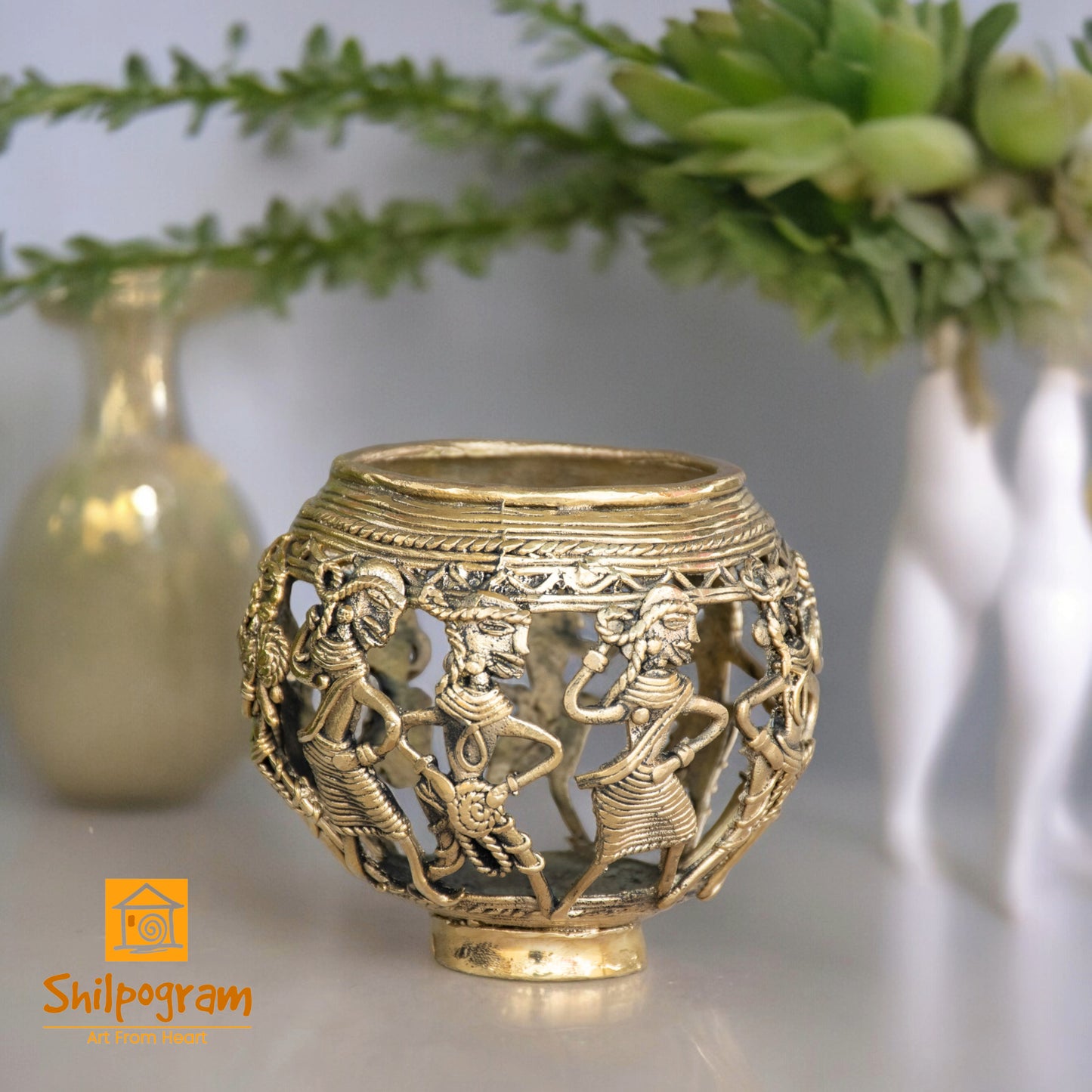Dhokra Art Brass Metal Handcrafted Pen Stand || D67