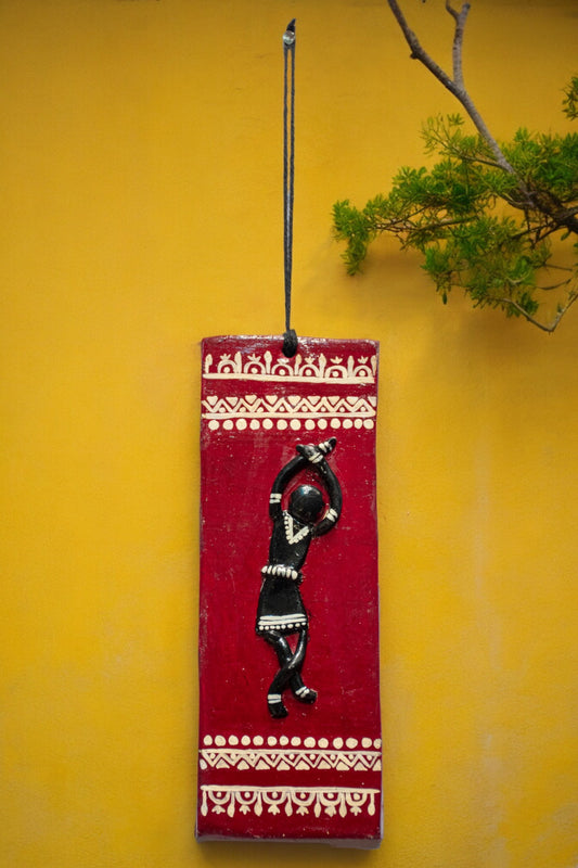 Handmade and Hand Painted Clay Art Wall Hanging (6 inch x 2 inch) (MAROON)