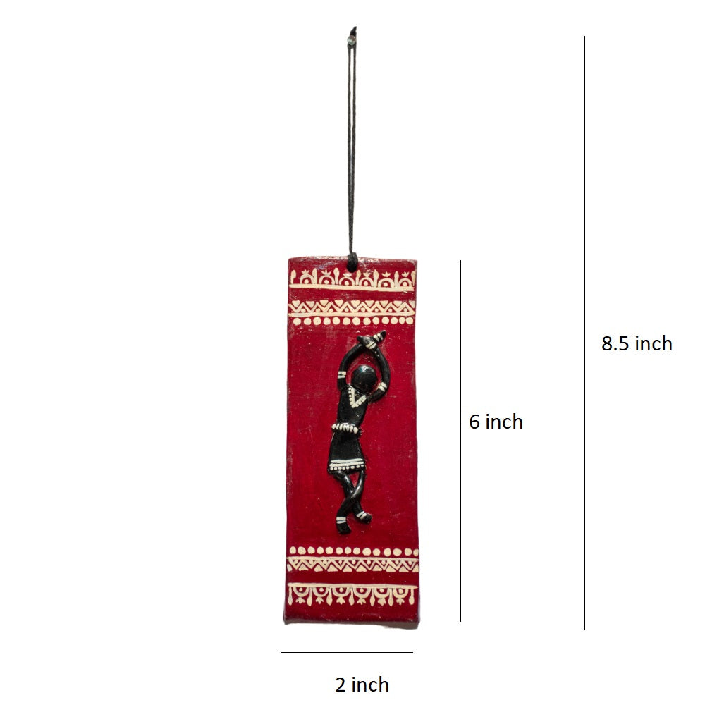 Handmade and Hand Painted Clay Art Wall Hanging (6 inch x 2 inch) (MAROON)