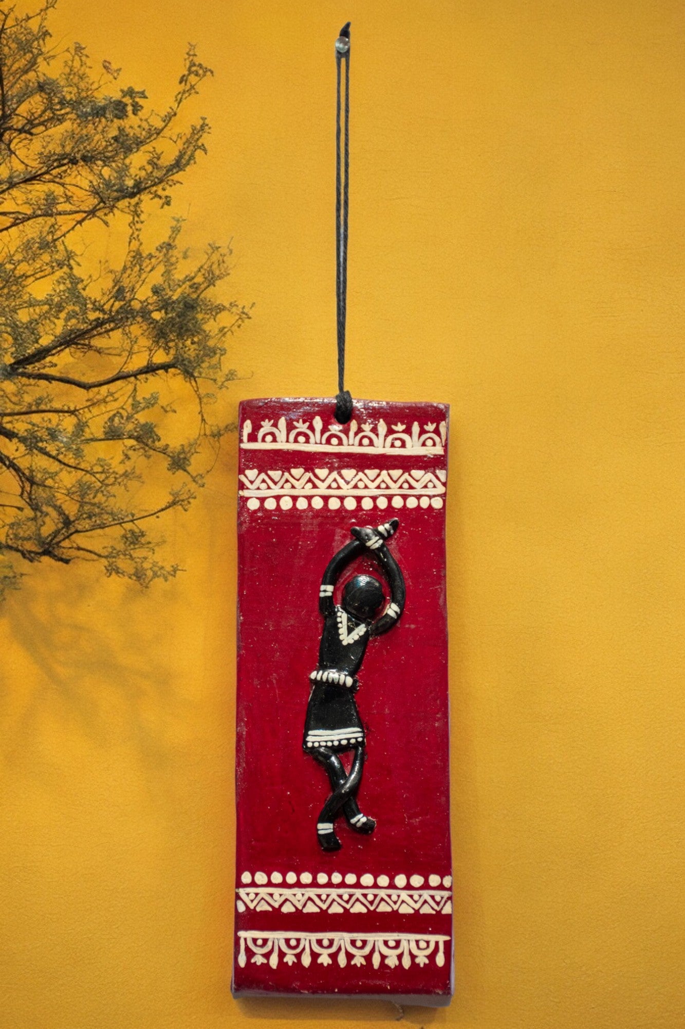 Handmade and Hand Painted Clay Art Wall Hanging (6 inch x 2 inch) (MAROON)