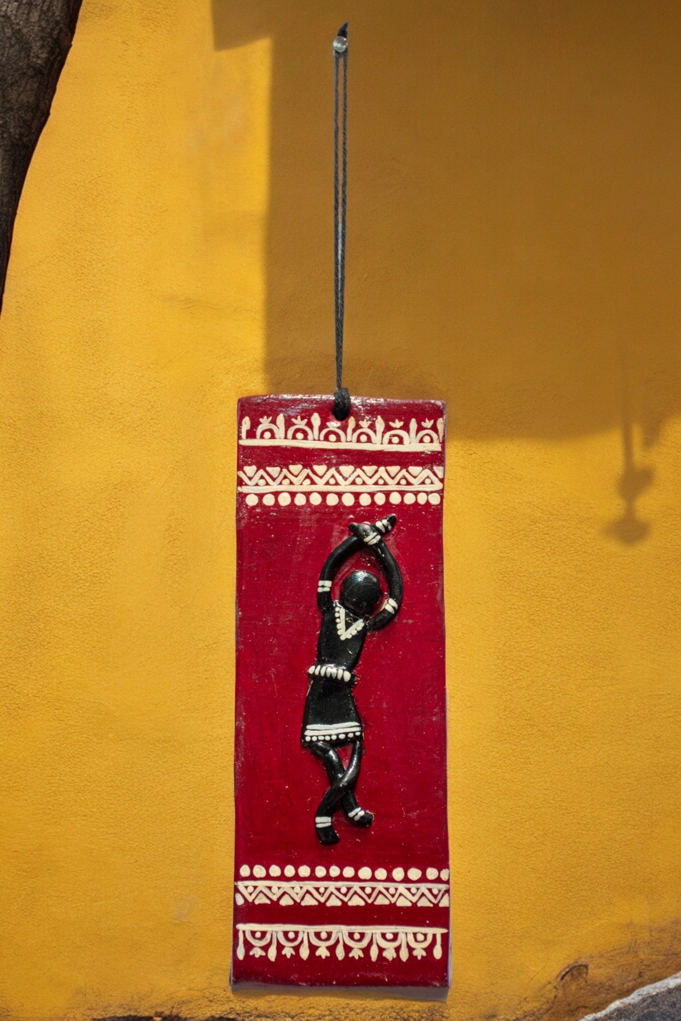 Handmade and Hand Painted Clay Art Wall Hanging (6 inch x 2 inch) (MAROON)