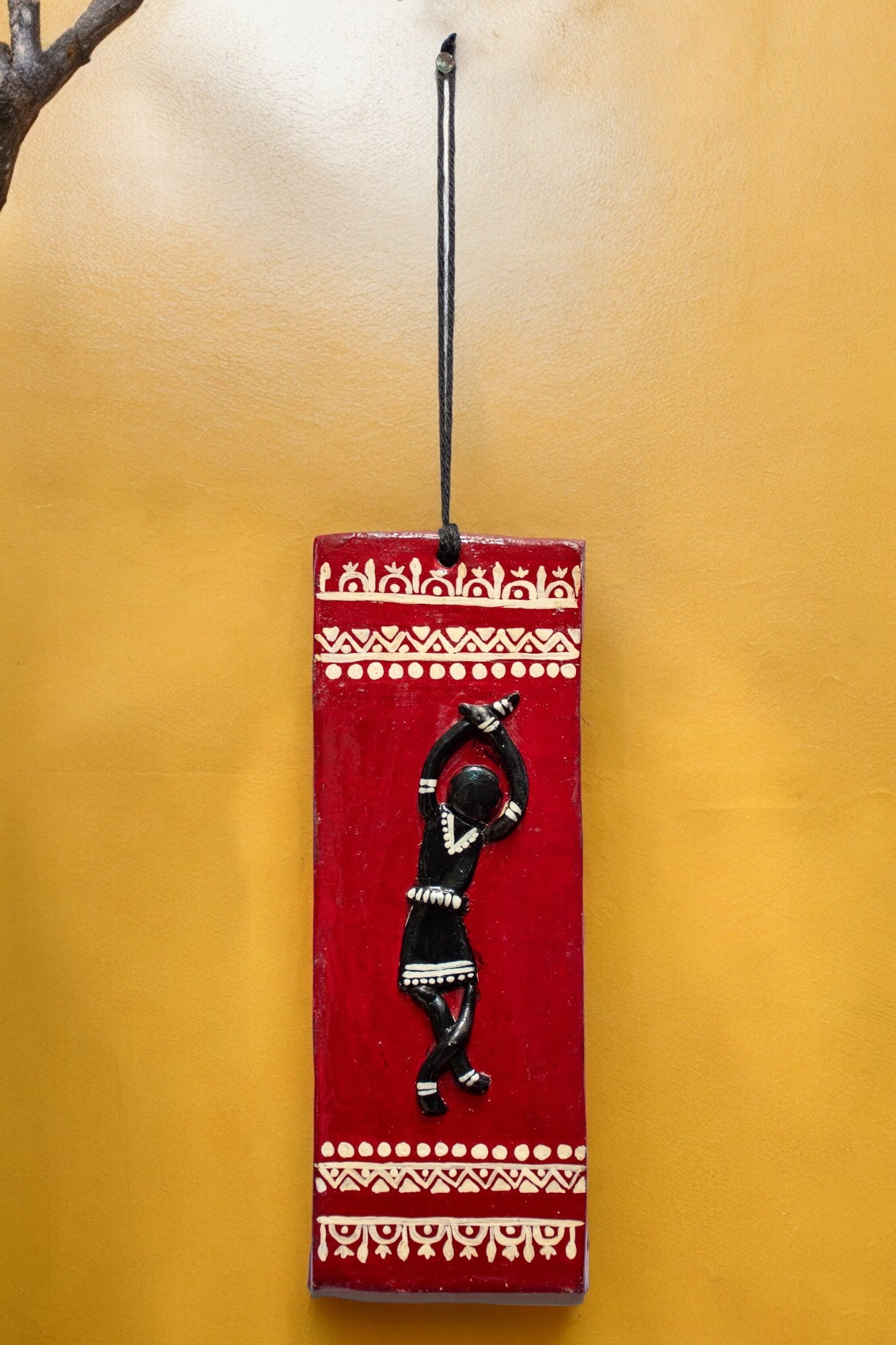 Handmade and Hand Painted Clay Art Wall Hanging (6 inch x 2 inch) (MAROON)
