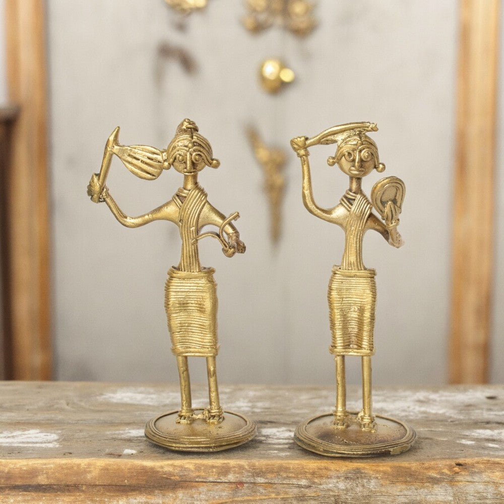 Dhokra Brass Metal Tribal Women (Set of 2) || 6 inch || D42