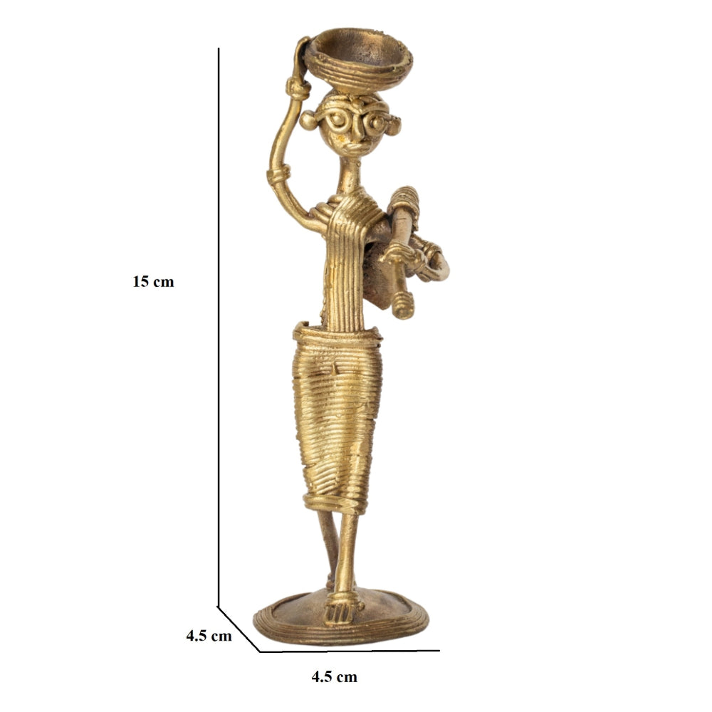 Dhokra Art Brass Metal Tribal Farmer Woman for Home Decor || 6 inch || D55