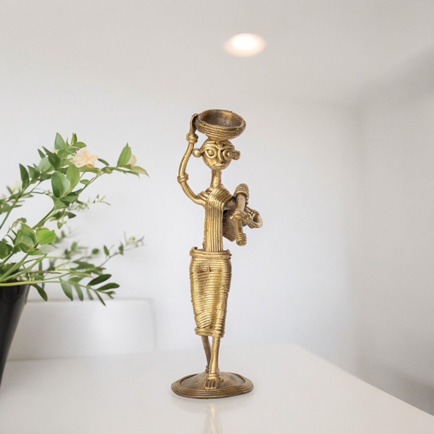 Dhokra Art Brass Metal Tribal Farmer Woman for Home Decor || 6 inch || D55