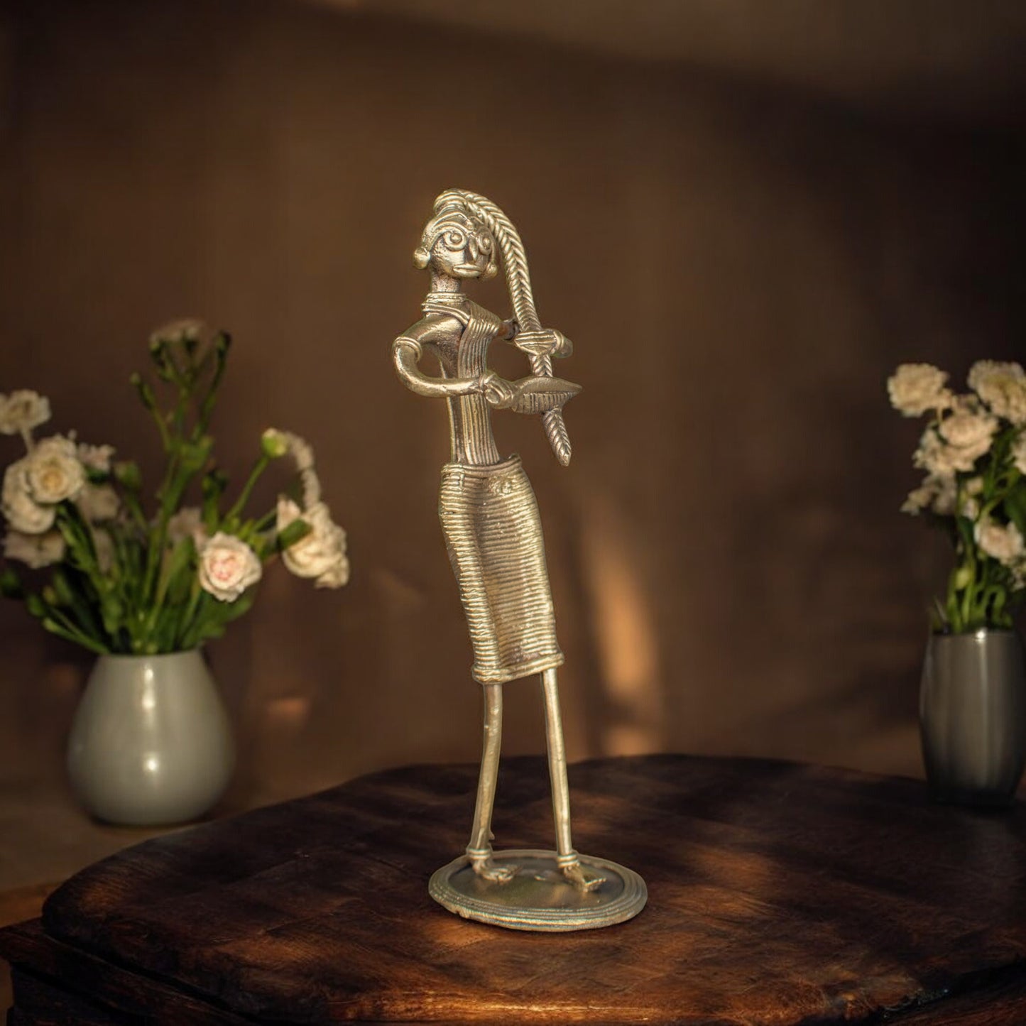 Dhokra Art Brass Metal Women Combing Hair Home Decor|| D84