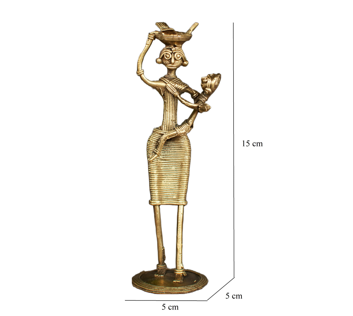 Dhokra Art Brass Metal Woman with Baby and Fish Basket for Home Decor || D85