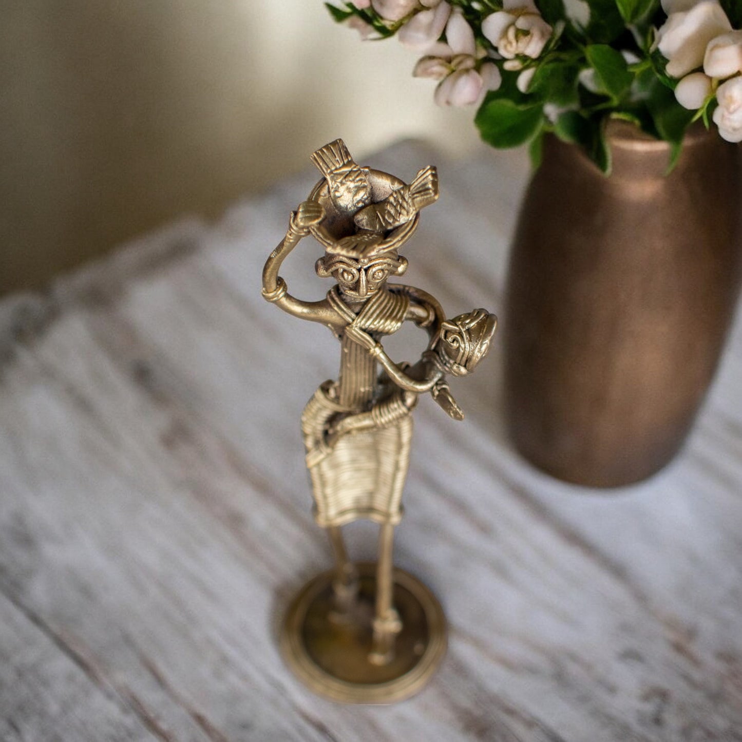 Dhokra Art Brass Metal Woman with Baby and Fish Basket for Home Decor || D85