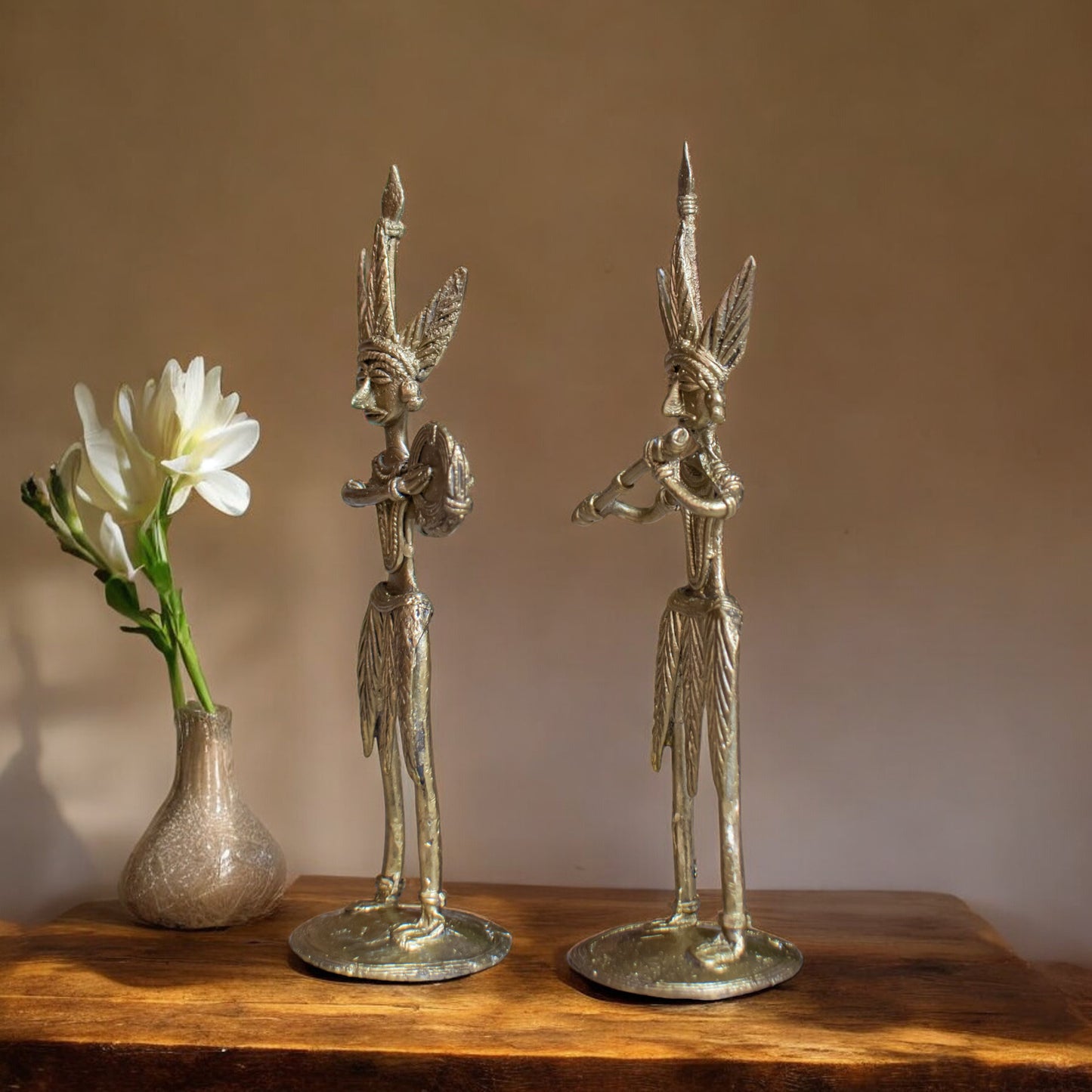 Dhokra Art Brass Metal Tribal Art Musician (Set of 2) Decorative Showpiece for Home Decor || D86