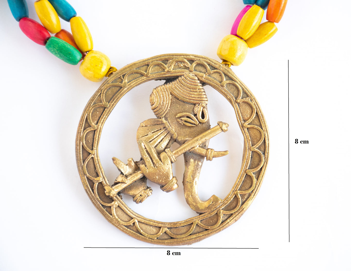 Dhokra Art Brass Metal Jewellery Set for Women Ganesh Multicolor Wooden Beads DN21