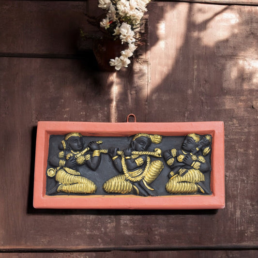 Terracotta Art Bankura Wall hanging Tiles T0016 (8 inch x 4 inch)||   black-golden