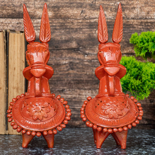 Terracotta Kathakali Bankura Horse (Set of 2) T001 || (H x W x L)= 8 inch x 5 inch x 4 inch