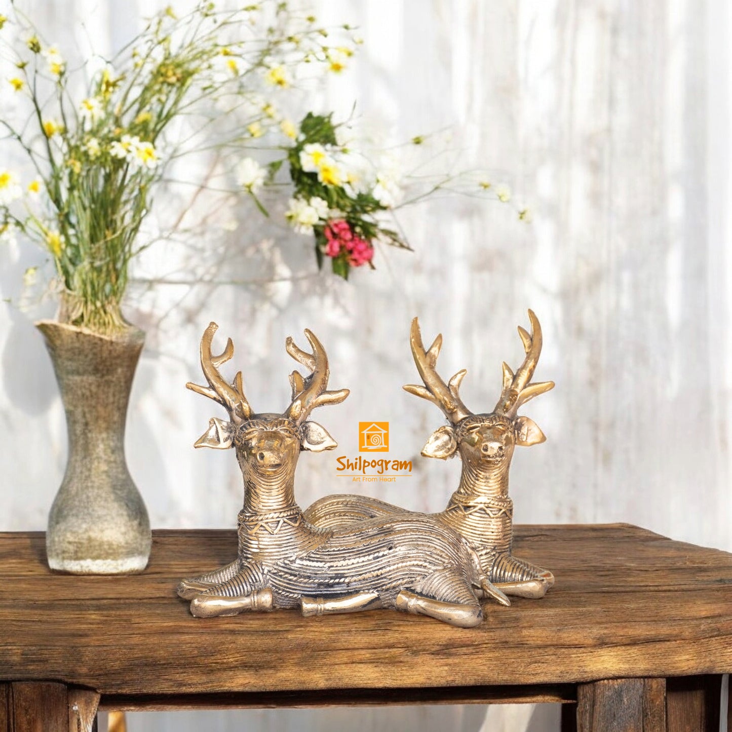 Dhokra Art Brass Metal Handcrafted Deer (Set of 2) for Home Decor|| D61