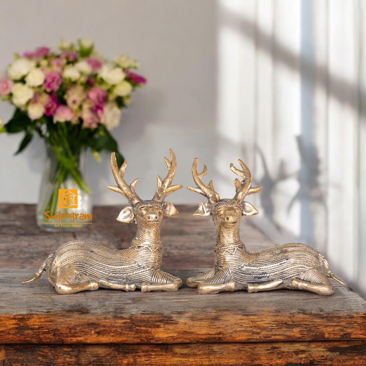 Dhokra Art Brass Metal Handcrafted Deer (Set of 2) for Home Decor|| D61