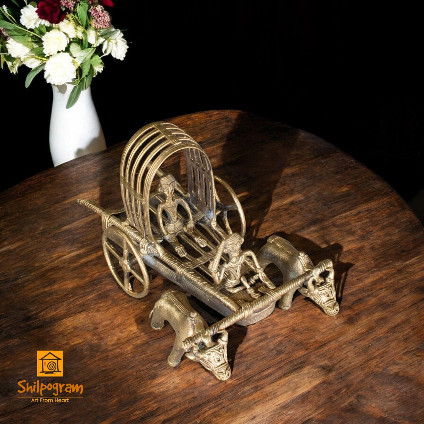 Dhokra Art Brass Metal Handcrafted Bullock Cart for Home Decor || D78