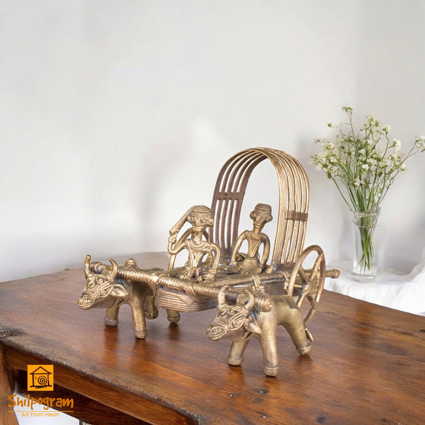 Dhokra Art Brass Metal Handcrafted Bullock Cart for Home Decor || D78