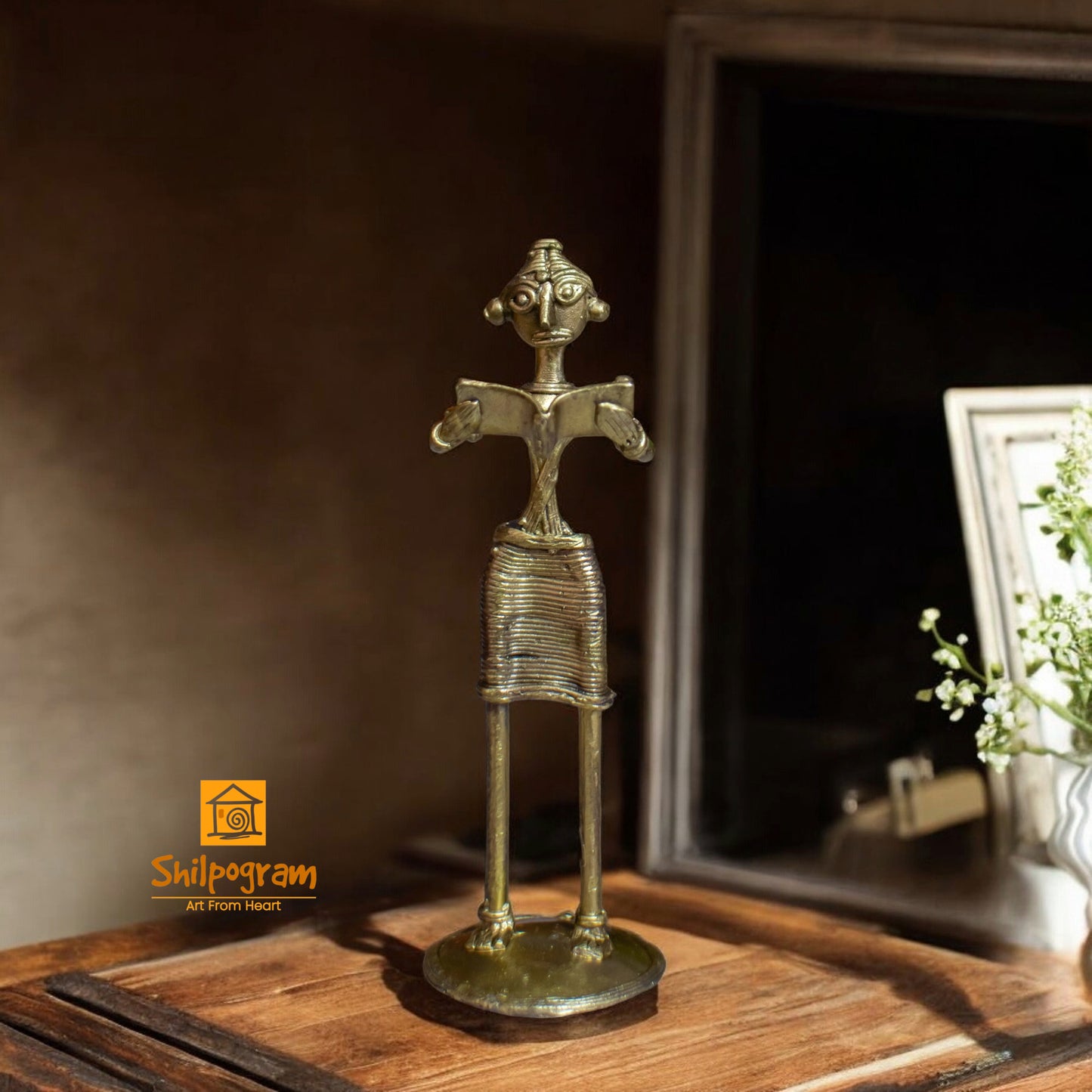 Dhokra Brass Metal Woman Book Reading for Home Decor || D79