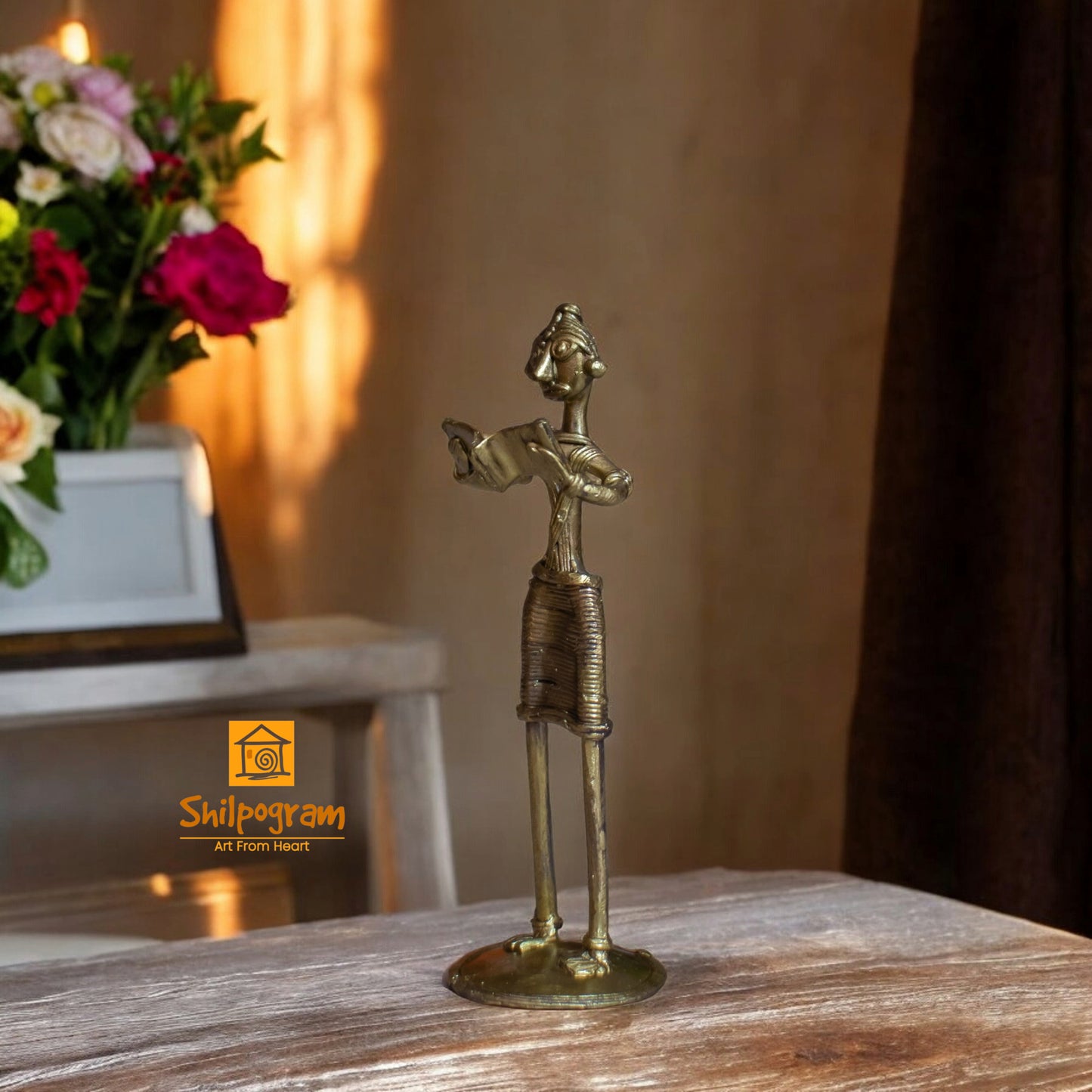 Dhokra Brass Metal Woman Book Reading for Home Decor || D79