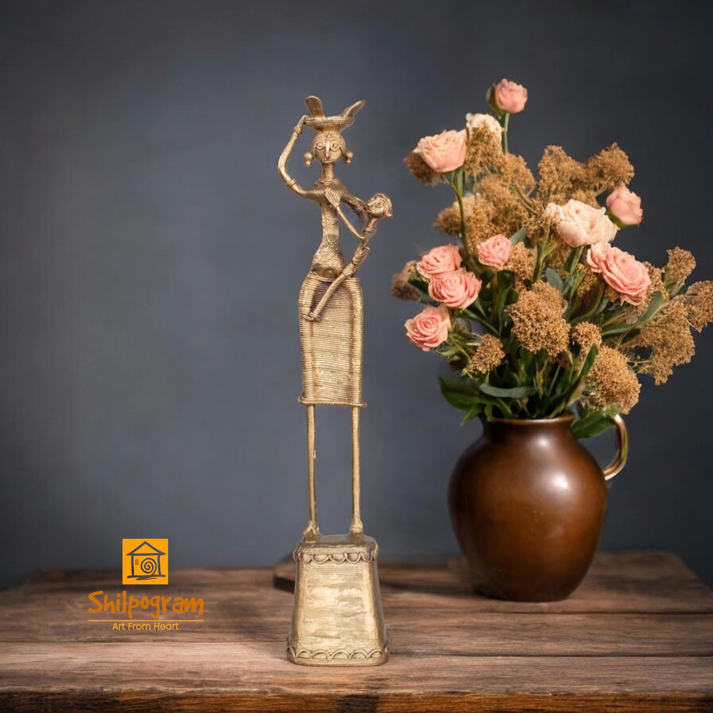 Dhokra Art Brass Metal Woman with Baby and Fish Basket for Home Decor || D92