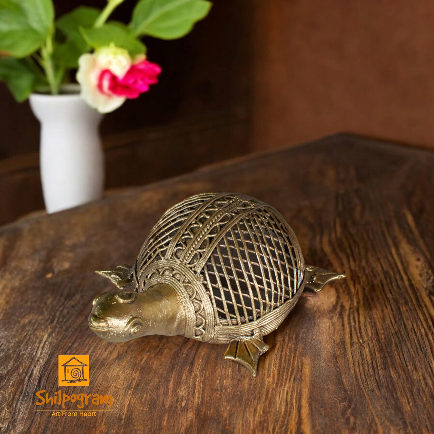 Dhokra Art Brass Metal Medium Size Turtle Decorative Showpiece || D94