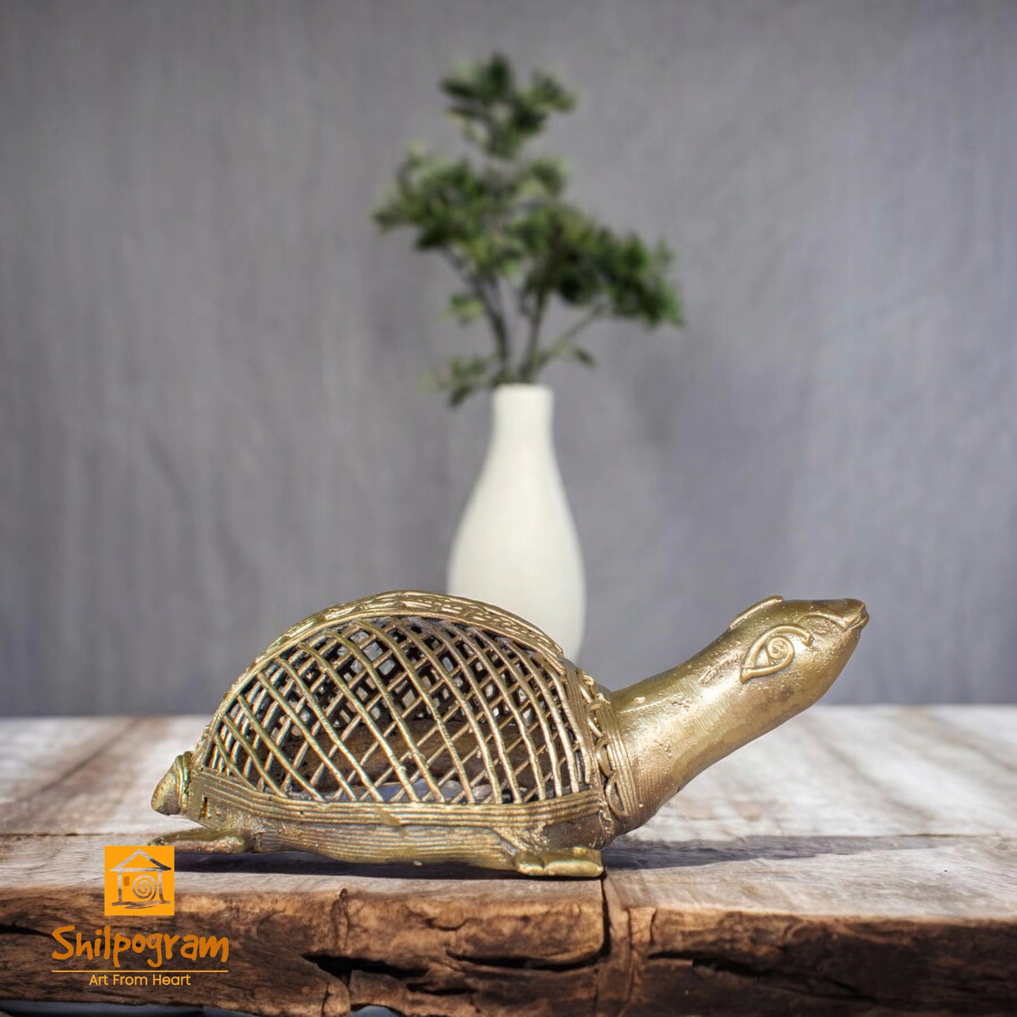 Dhokra Art Brass Metal Medium Size Turtle Decorative Showpiece || D94