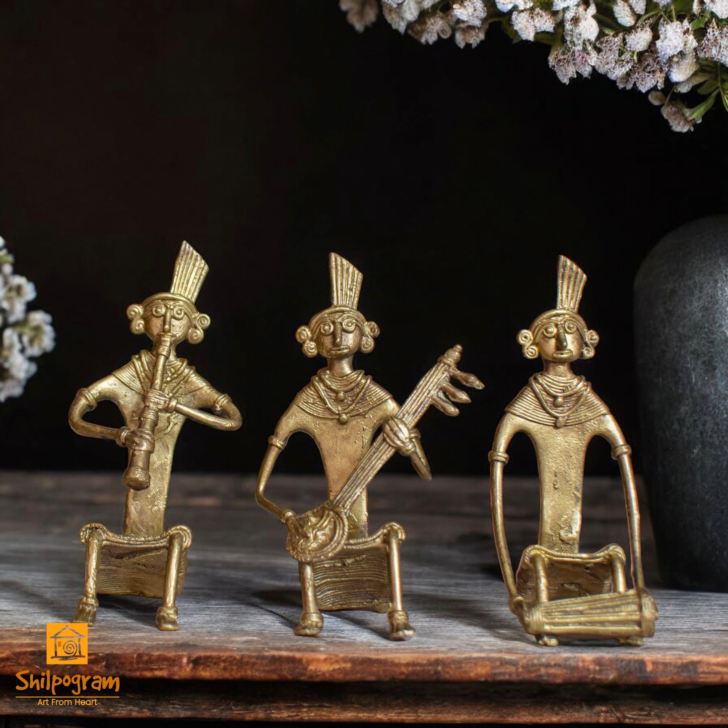 Dhokra Brass Metal Tribal Art Musician (Set of 3) (4 inch x 2.5 inch x 1.5 inch) Decorative Showpiece || D144