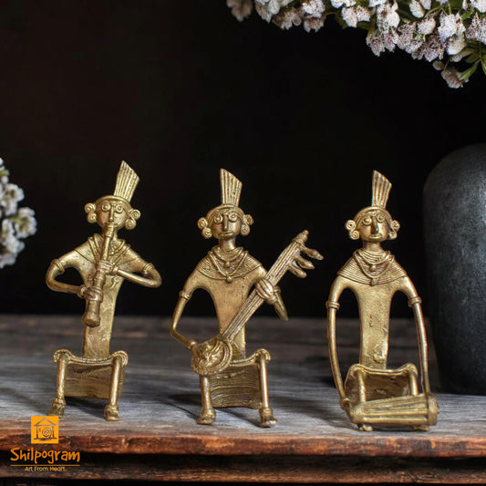 Dhokra Brass Metal Tribal Art Musician (Set of 3) (4 inch x 2.5 inch x 1.5 inch) Decorative Showpiece || D144