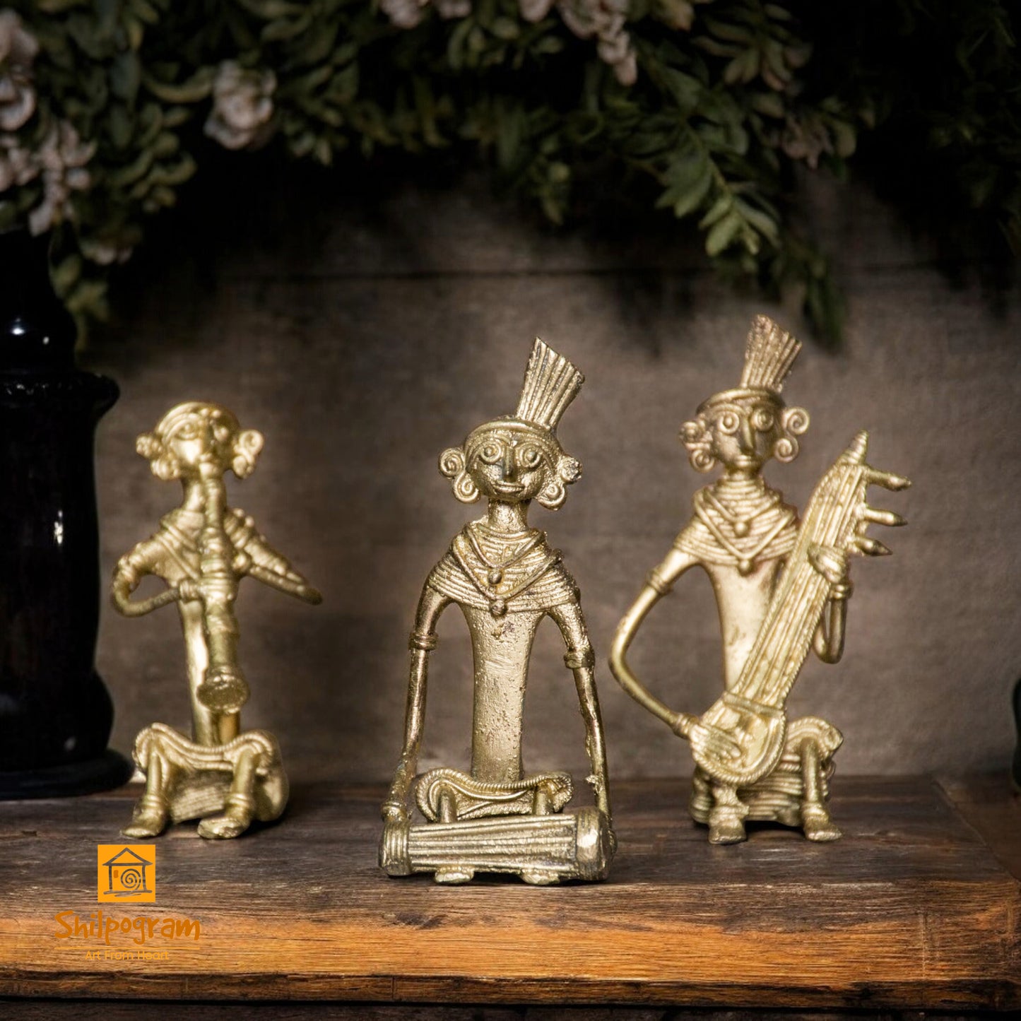 Dhokra Brass Metal Tribal Art Musician (Set of 3) (4 inch x 2.5 inch x 1.5 inch) Decorative Showpiece || D144