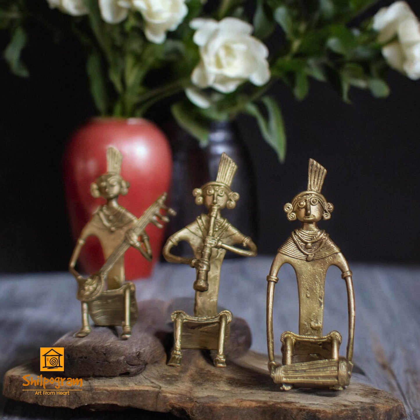 Dhokra Brass Metal Tribal Art Musician (Set of 3) (4 inch x 2.5 inch x 1.5 inch) Decorative Showpiece || D144