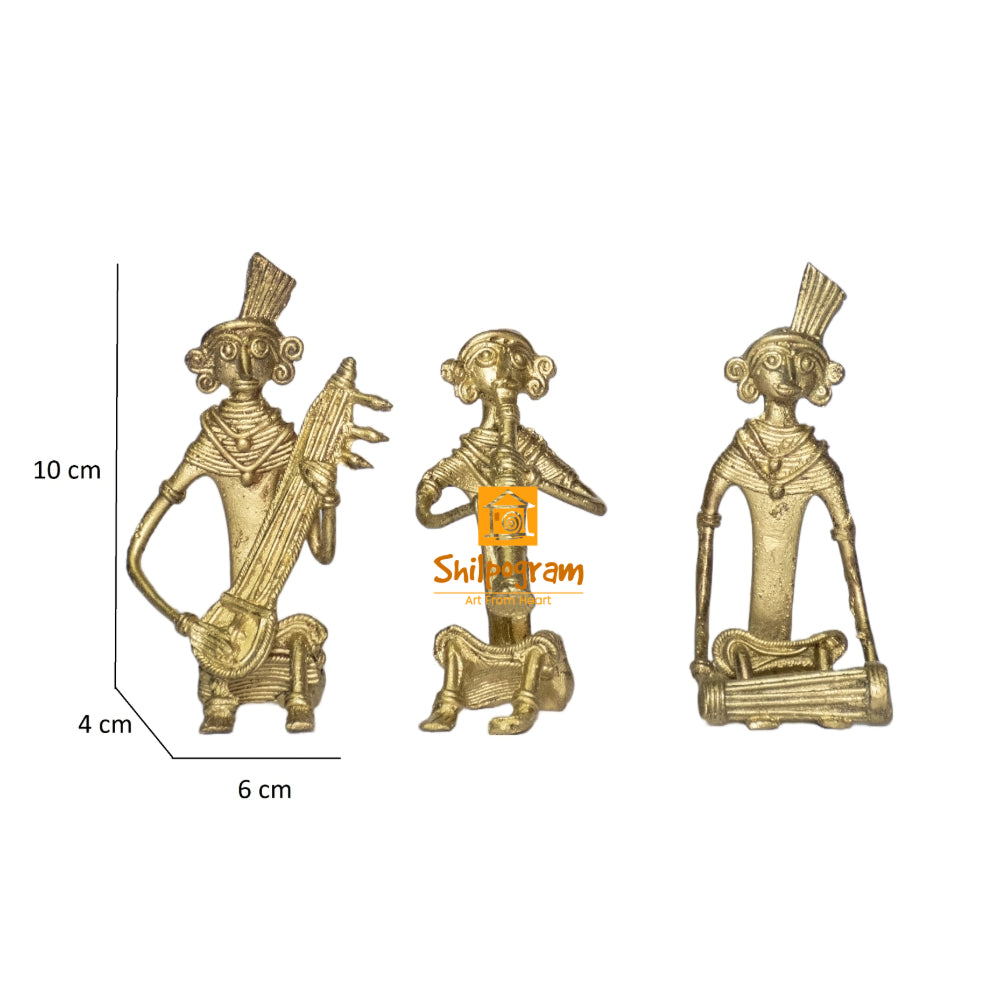 Dhokra Brass Metal Tribal Art Musician (Set of 3) (4 inch x 2.5 inch x 1.5 inch) Decorative Showpiece || D144