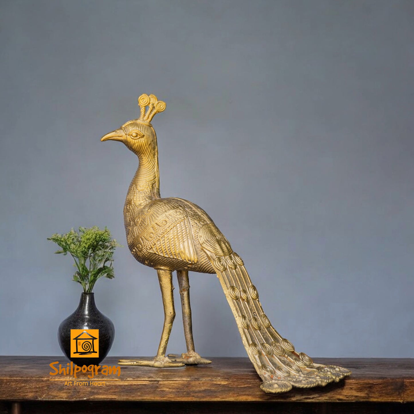 Dhokra Art Brass Metal Peacock for Home Decor || 8 inch x 4.5 inch x 8 inch || D163