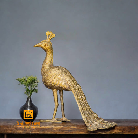 Dhokra Art Brass Metal Peacock for Home Decor || 8 inch x 4.5 inch x 8 inch || D163