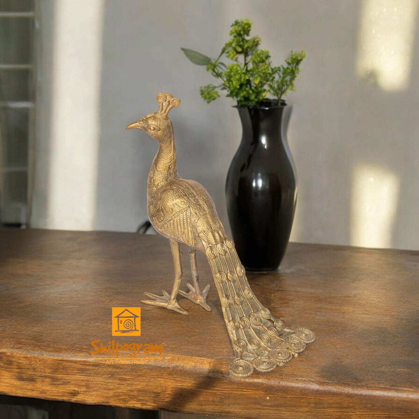 Dhokra Art Brass Metal Peacock for Home Decor || 8 inch x 4.5 inch x 8 inch || D163