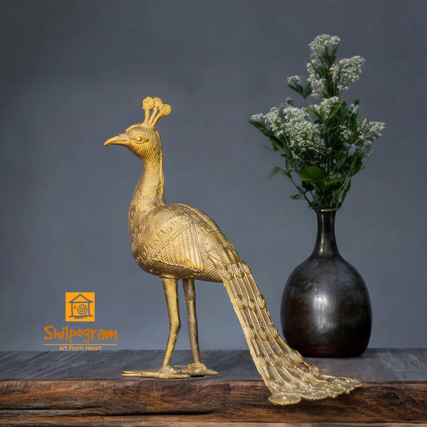 Dhokra Art Brass Metal Peacock for Home Decor || 8 inch x 4.5 inch x 8 inch || D163