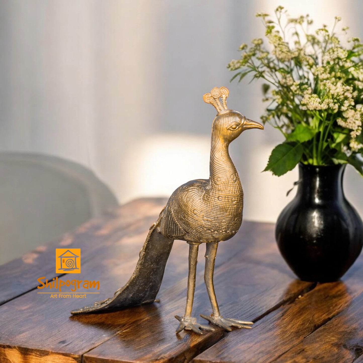 Dhokra Art Brass Metal Peacock for Home Decor || 8 inch x 4.5 inch x 8 inch || D163