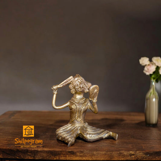 Dhokra Art Brass Metal Craft Woman Combing Hair ||3 inch || D171