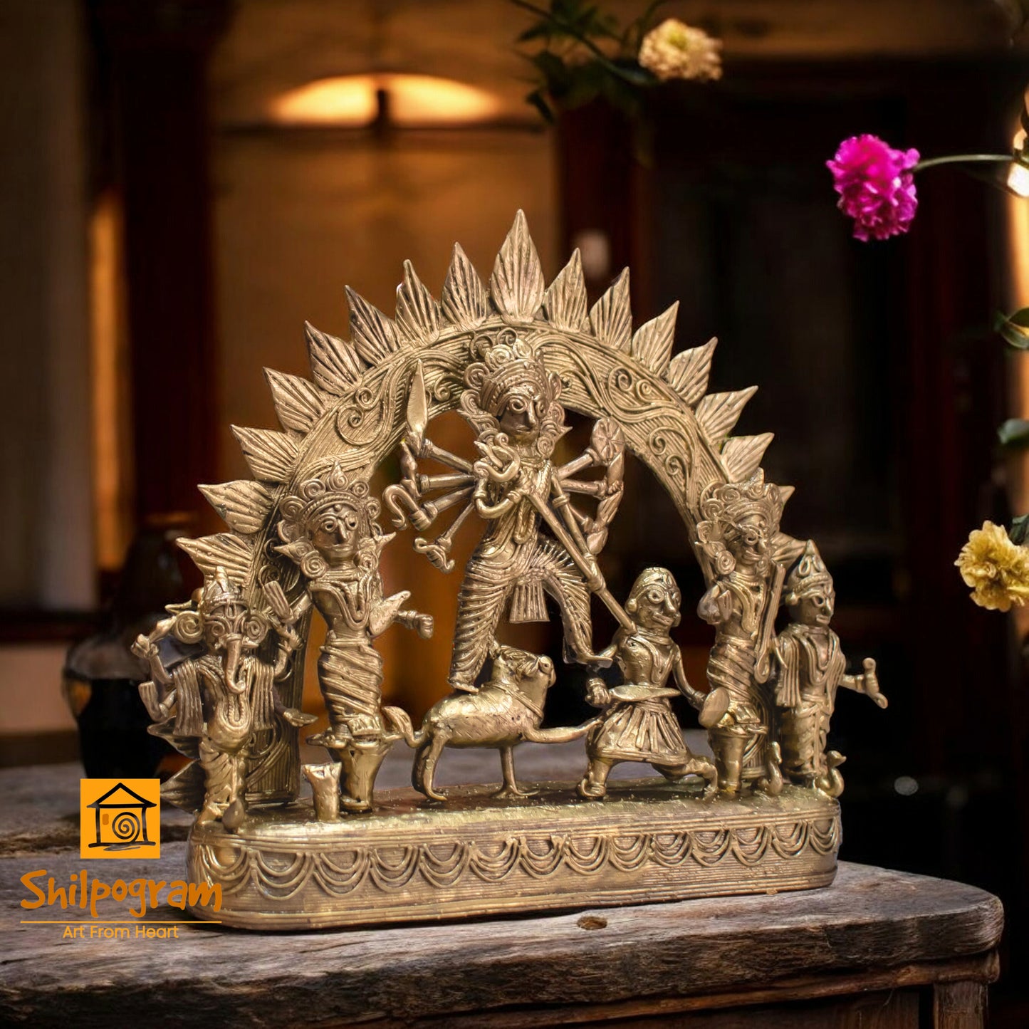 Dhokra Art Brass Metal Craft Devi Durga || (H x W x L)= 7.5 inch x 2.5 inch x 9 inch || D172