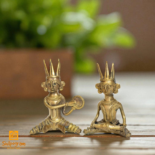 Dhokra Art Brass Metal Tribal Musician (Set of 2) || 3 inch || Decorative Showpiece for Home Decor | Desk Decor | Gift Item D126