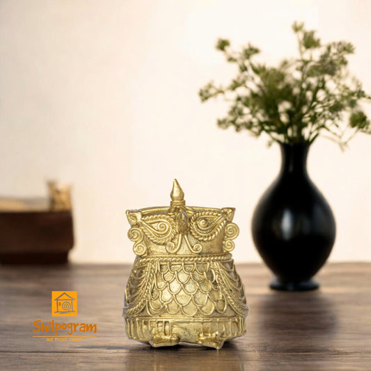 Dhokra Art Brass Metal Craft Owl Decorative Showpiece || D170 (H x W x L)= 2.5 inch x 1 inch x 2 inch