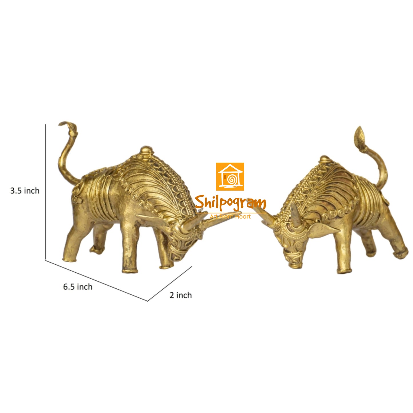 Dhokra Art Brass Metal Craft Fighting Bull Decorative Showpiece || D169 (H x W x L)= 3.5 inch x 2 inch x 6.5 inch (1 Piece)