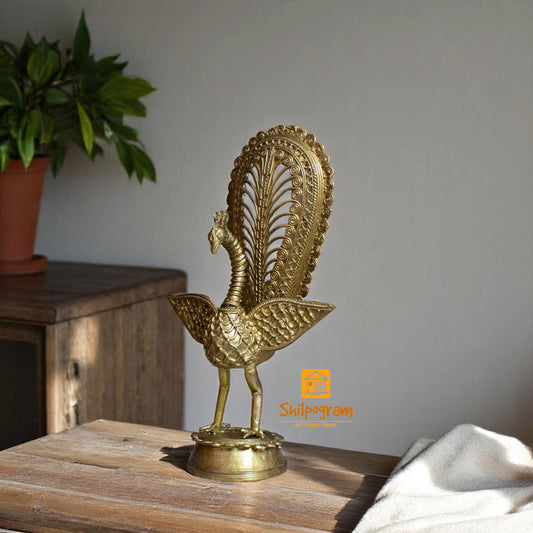 Dhokra Art Brass Metal Handcrafted Peacock for Desk Decor | Table Decor D58