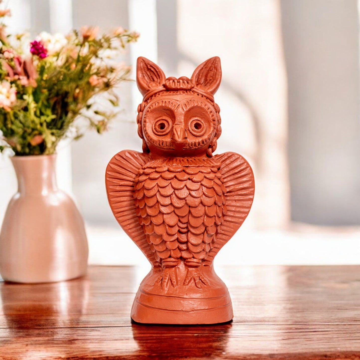 SHILPOGRAM Handcrafted Bankura Terracotta Owl | Traditional Handmade Decorative Showpiece | Ethnic Home Décor & Gift Item | 7 Inch |