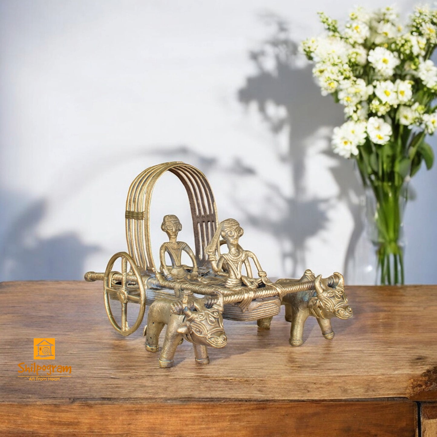 Dhokra Art Brass Metal Handcrafted Bullock Cart for Home Decor || D78