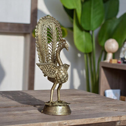 Dhokra Art Brass Metal Handcrafted Peacock for Desk Decor | Table Decor D58