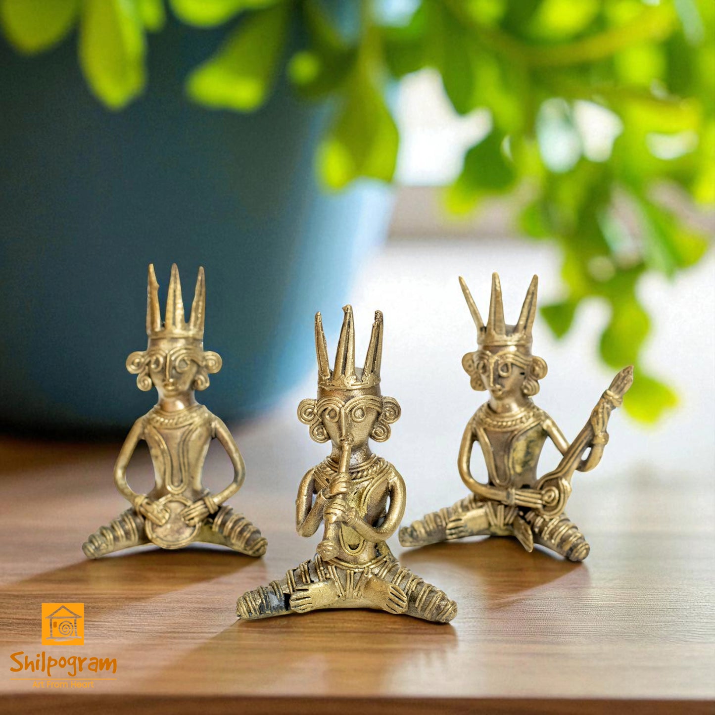 Dhokra Art Brass Metal Tribal Musician (Set of 3) || 3 inch || Decorative Showpiece for Home Decor | Desk Decor | Gift Item D125