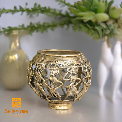 Dhokra Art Brass Metal Handcrafted Pen Stand || D67