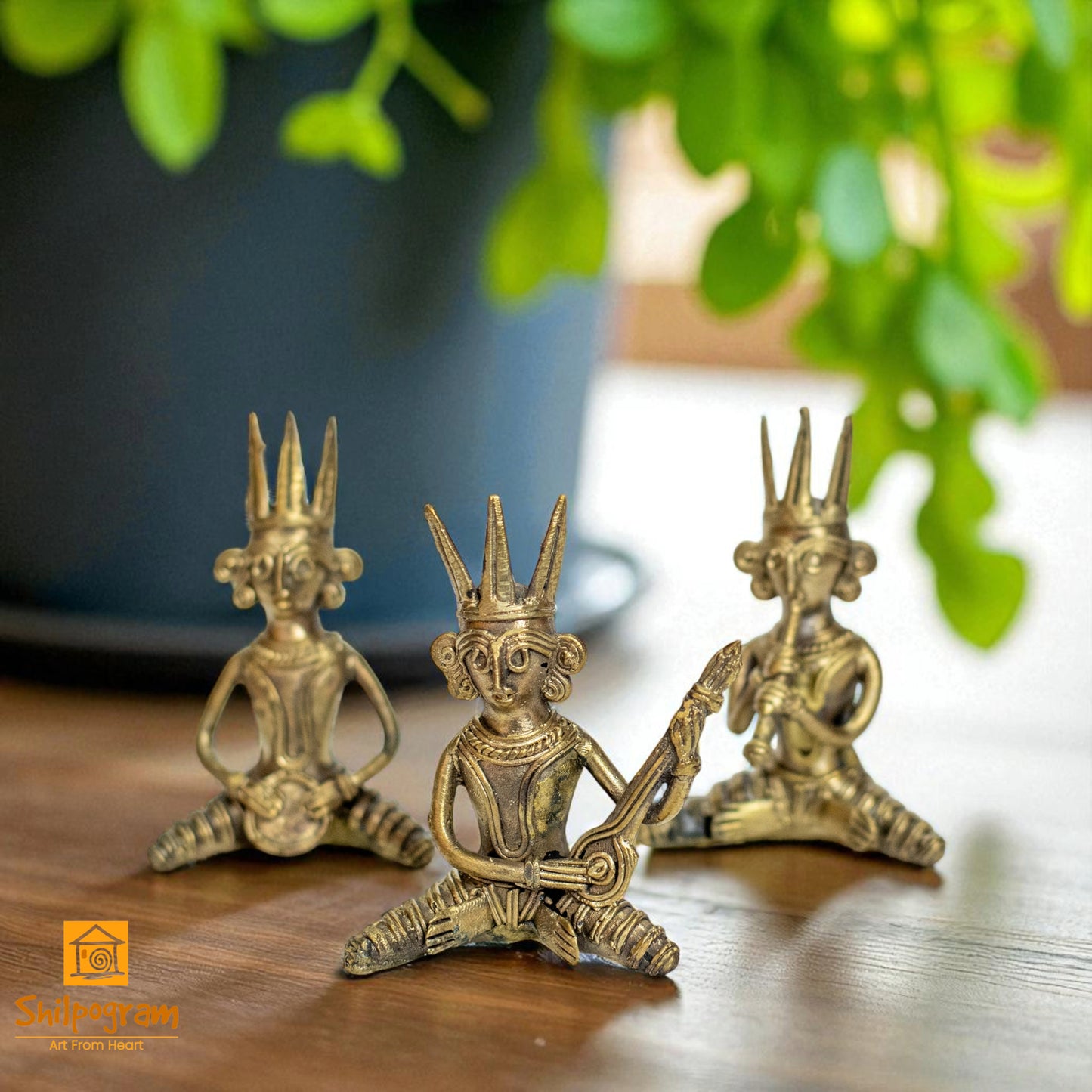 Dhokra Art Brass Metal Tribal Musician (Set of 3) || 3 inch || Decorative Showpiece for Home Decor | Desk Decor | Gift Item D125