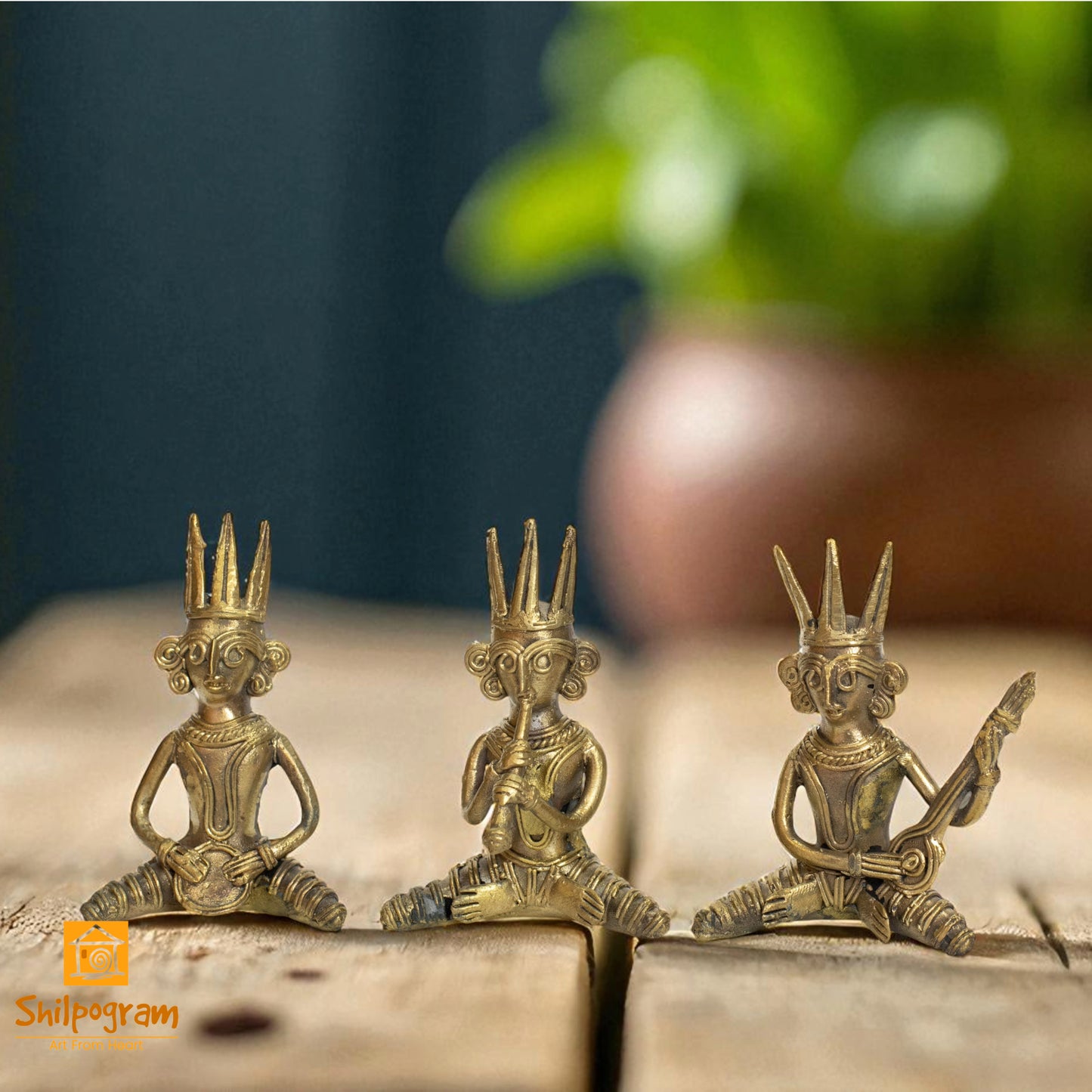 Dhokra Art Brass Metal Tribal Musician (Set of 3) || 3 inch || Decorative Showpiece for Home Decor | Desk Decor | Gift Item D125
