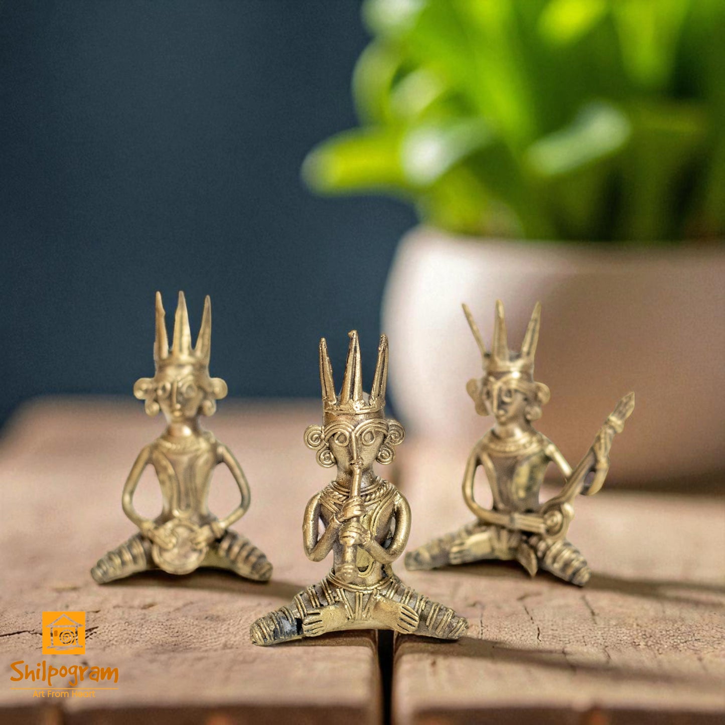 Dhokra Art Brass Metal Tribal Musician (Set of 3) || 3 inch || Decorative Showpiece for Home Decor | Desk Decor | Gift Item D125